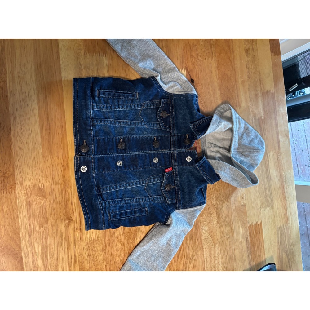 Levis Denim Trucker Jacket Baby 12M Blue Cotton Hooded Mixed Media Classic